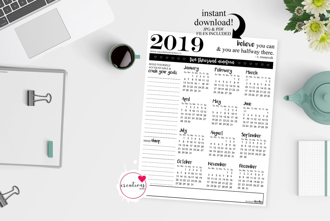 2019 Calendar Print